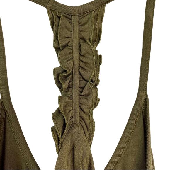 Chaser Jersey Ruffle T-Back Shirttail Cami Tank Olive Green Medium NEW NWT - Picture 5 of 5